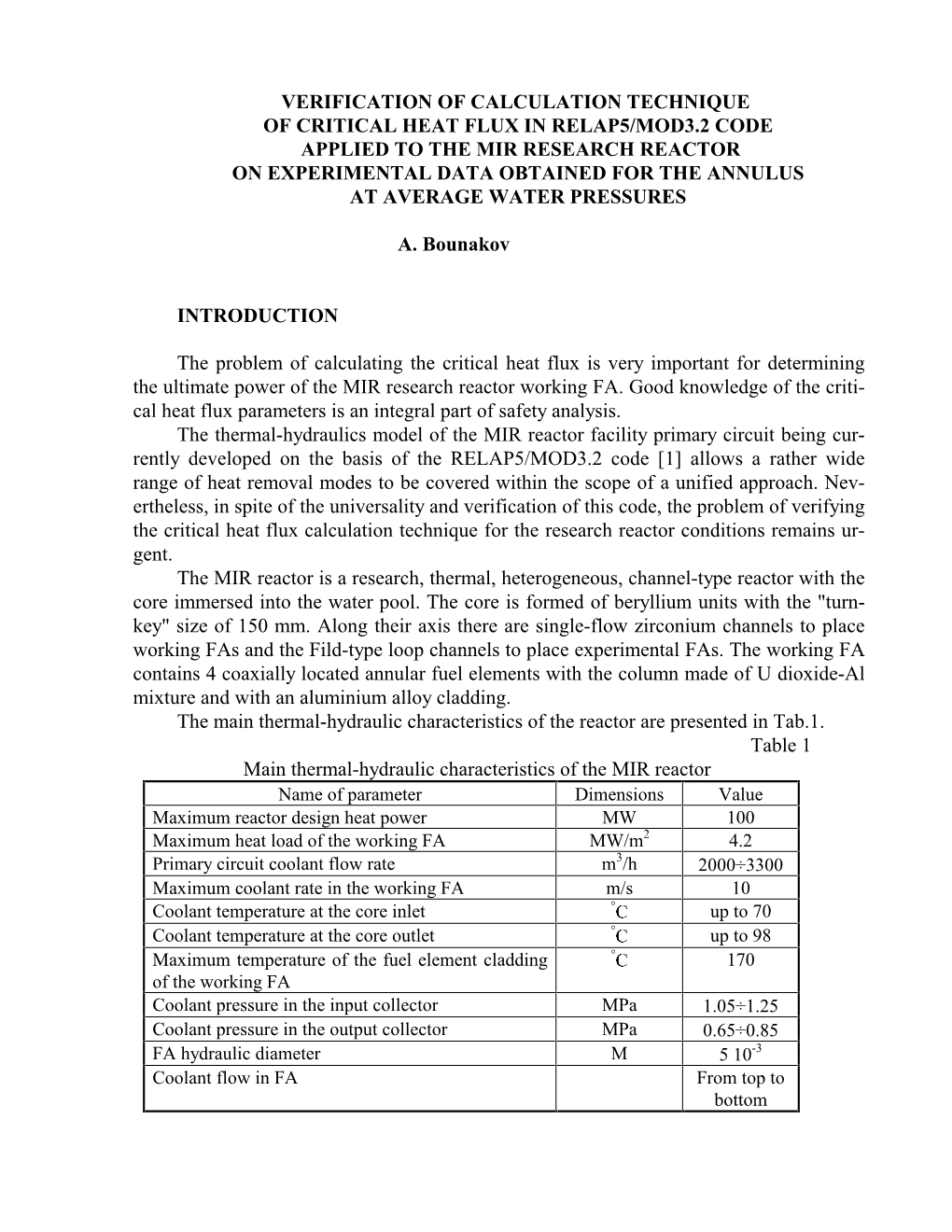 Verification of Calculation Technique of Critical Heat