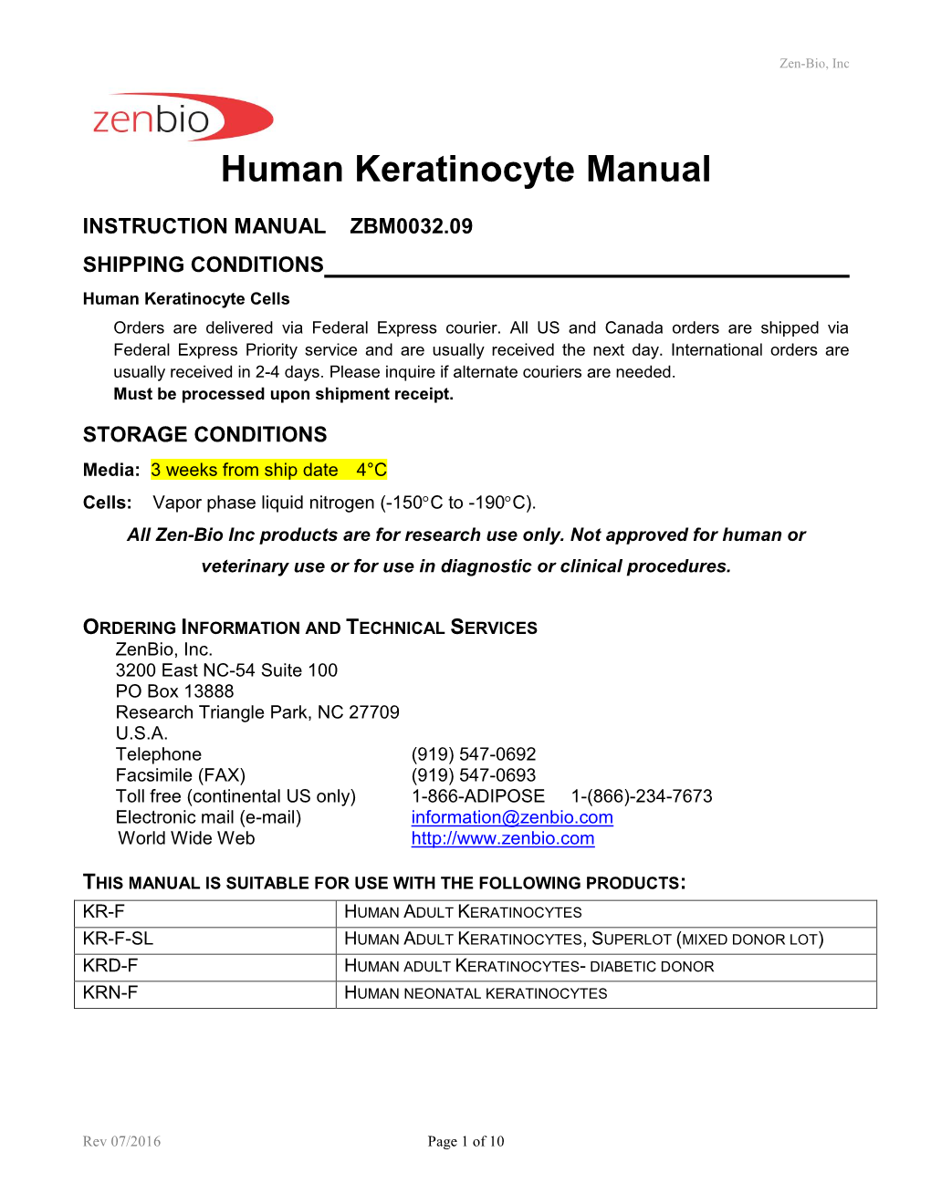 Human Keratinocyte Manual