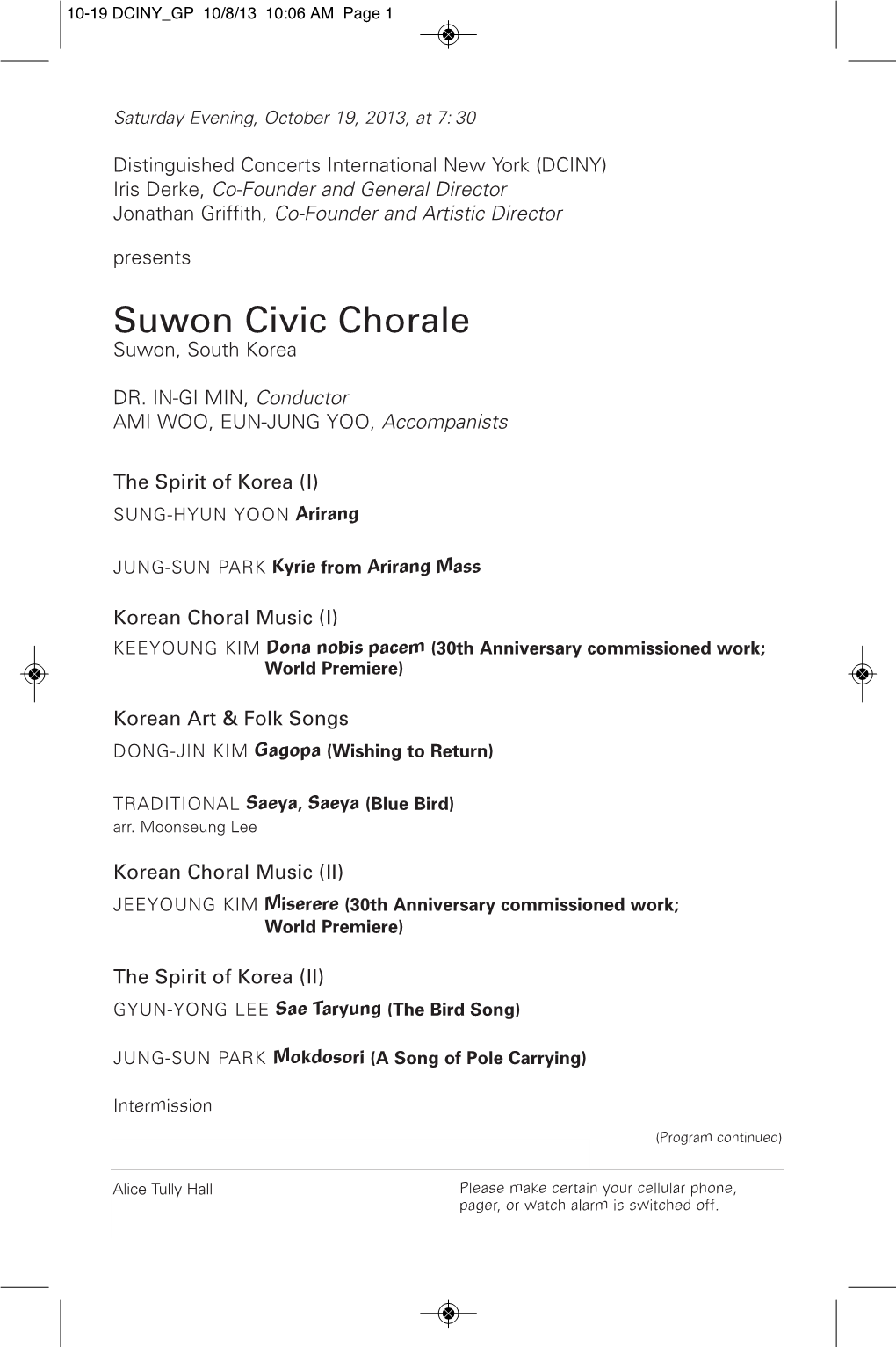 Suwon Civic Chorale Symphonietta, Where They Performed Mozart’S Requiem Under Min’S Direction