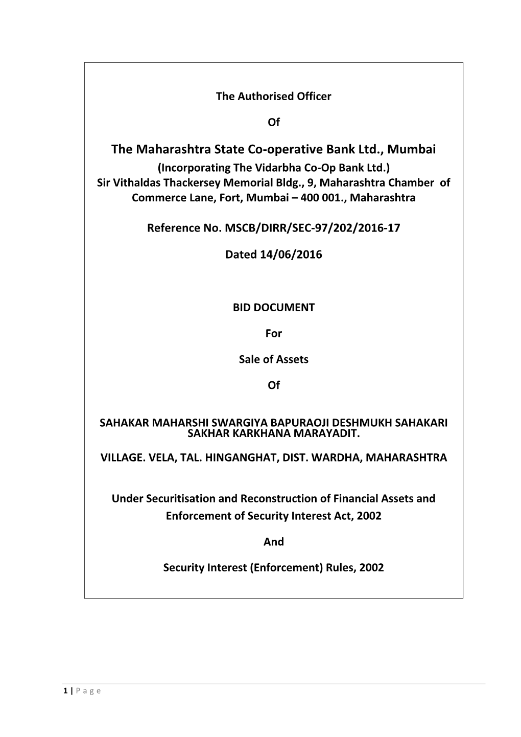 The Maharashtra State Co-Operative Bank Ltd., Mumbai