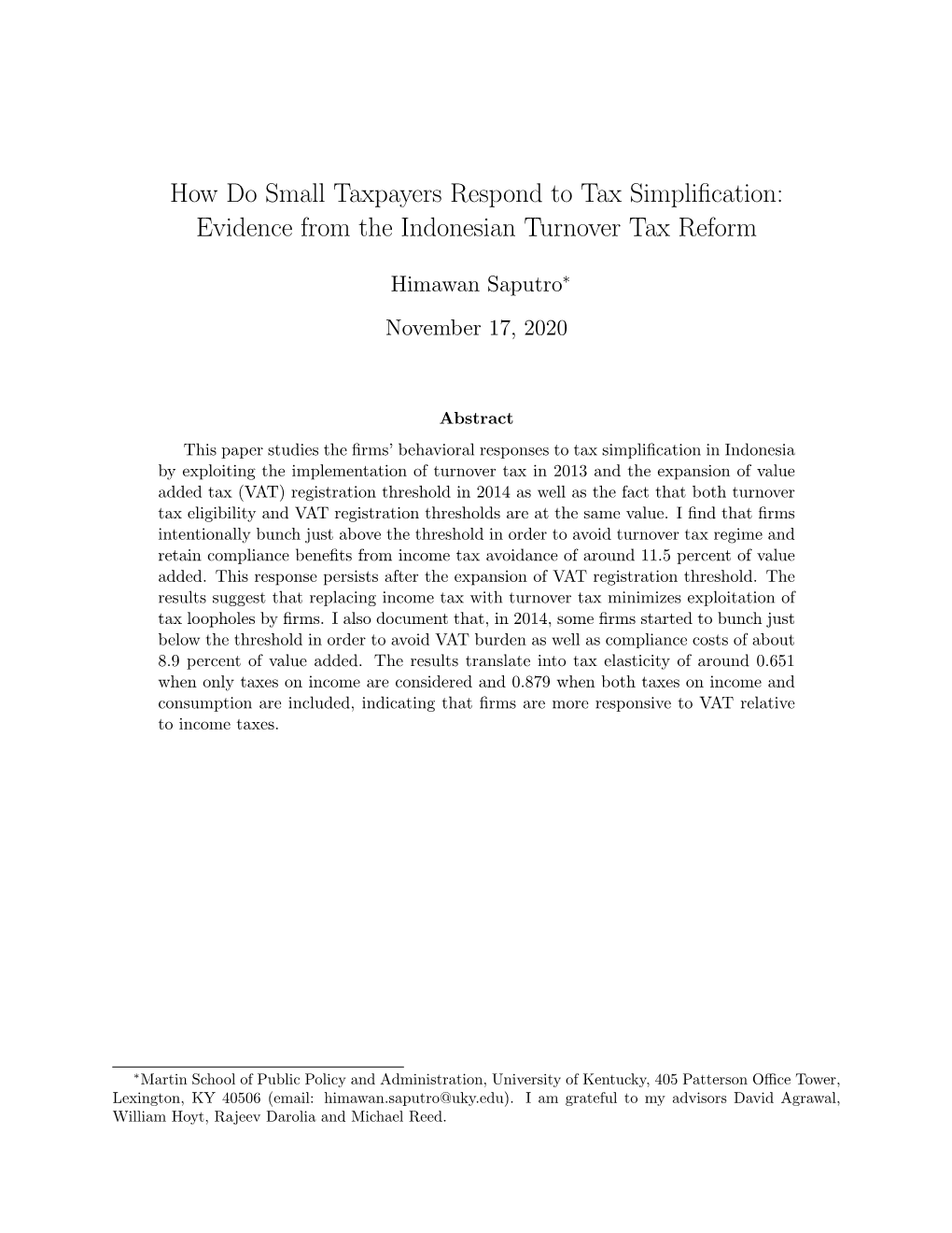 How Do Small Taxpayers Respond to Tax Simplification