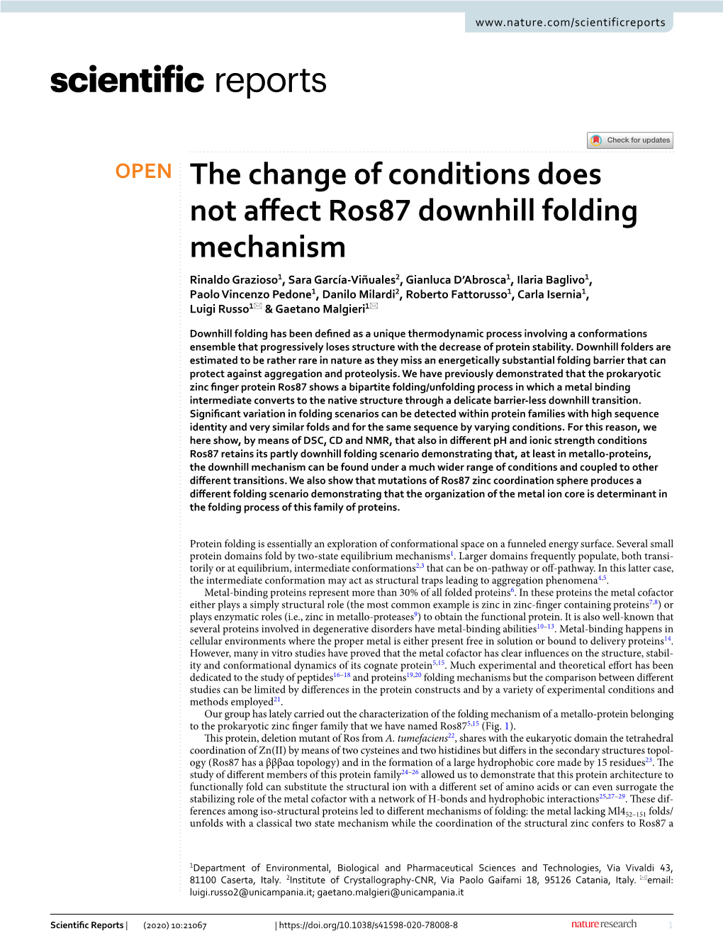 The Change of Conditions Does Not Affect Ros87 Downhill Folding