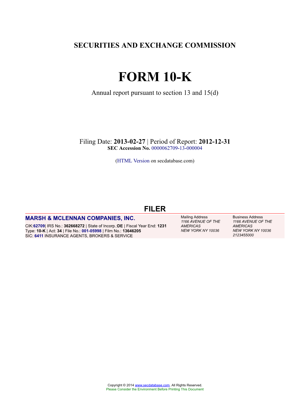 MARSH & MCLENNAN COMPANIES, INC. Form 10-K Annual Report