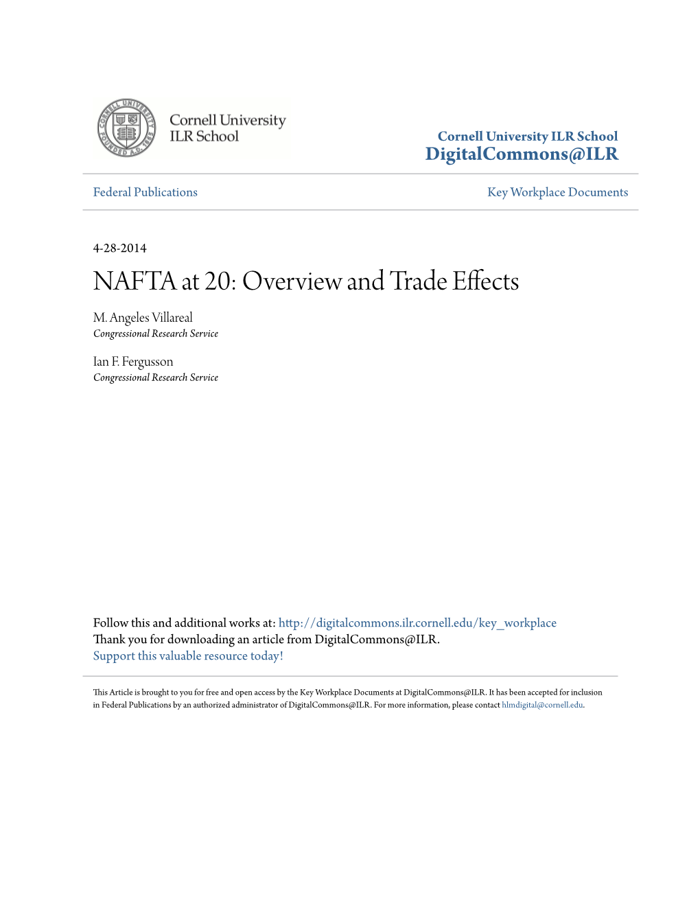 NAFTA at 20: Overview and Trade Effects M