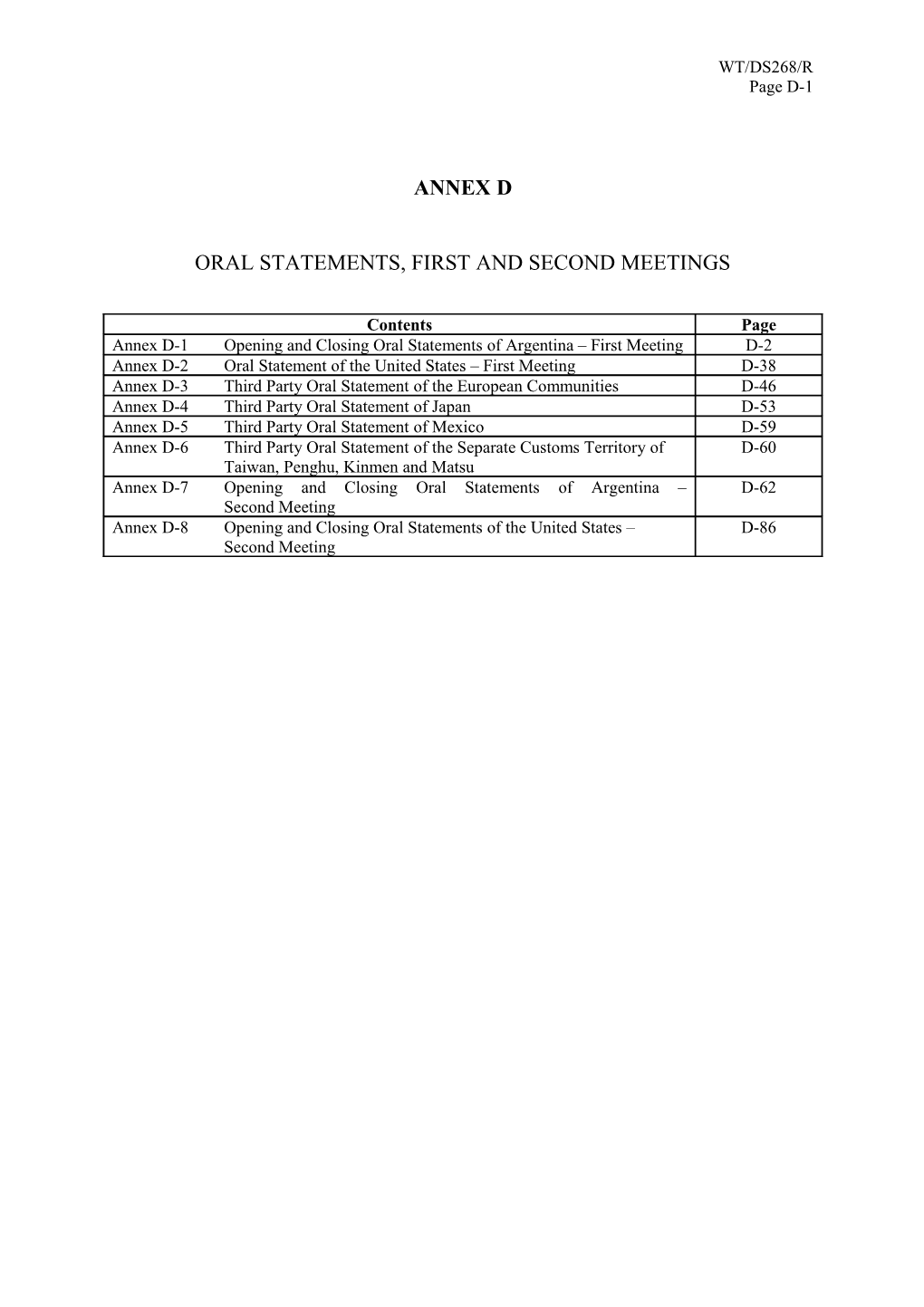 Oral Statements, First and Second Meetings