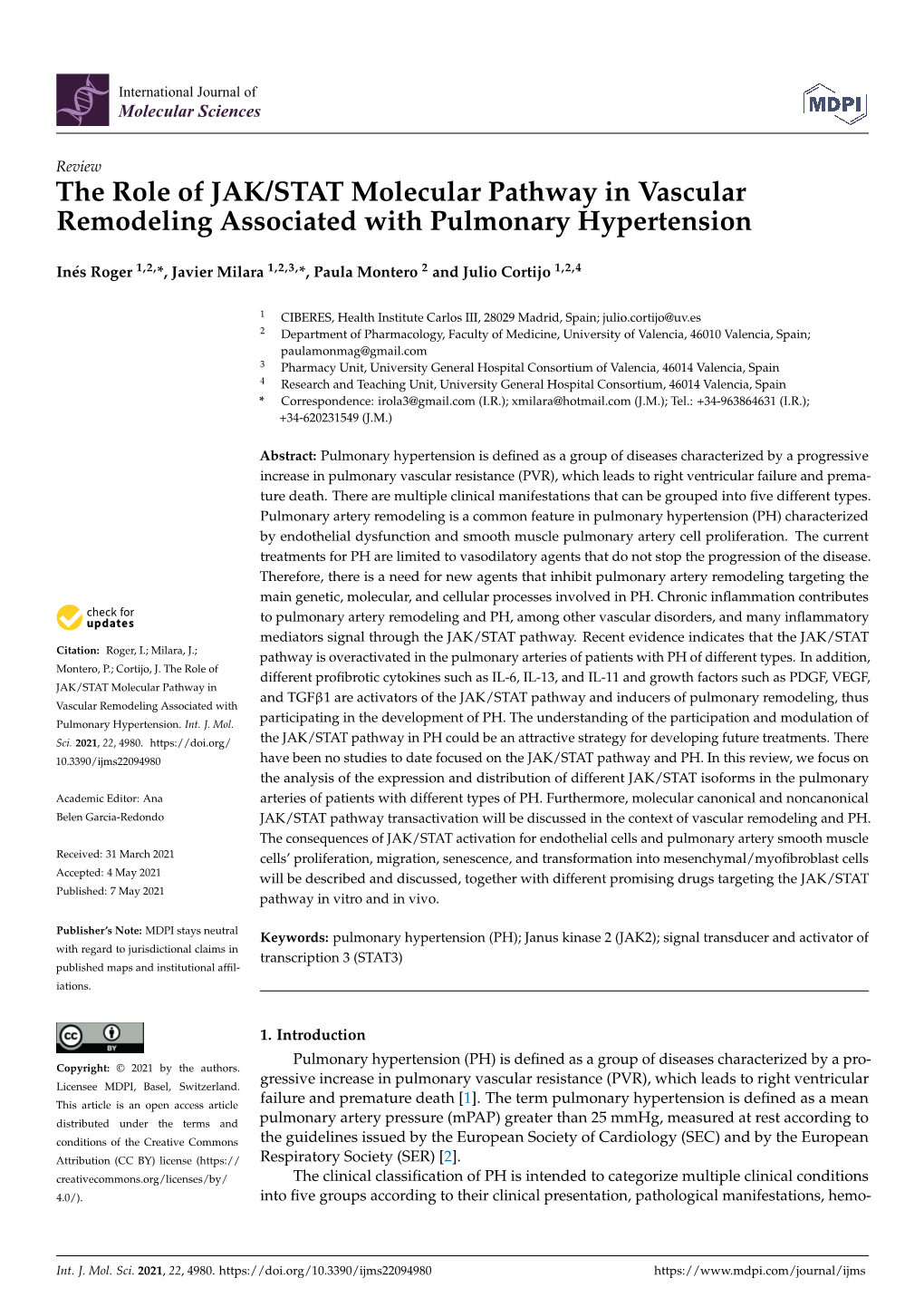 The Role of JAK/STAT Molecular Pathway in Vascular Remodeling Associated with Pulmonary Hypertension