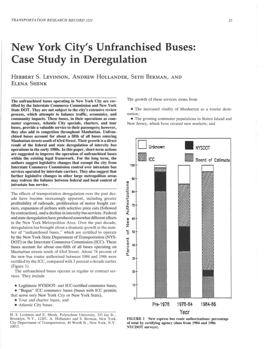 New York City's Unfranchised Buses: Case Study in Deregulation