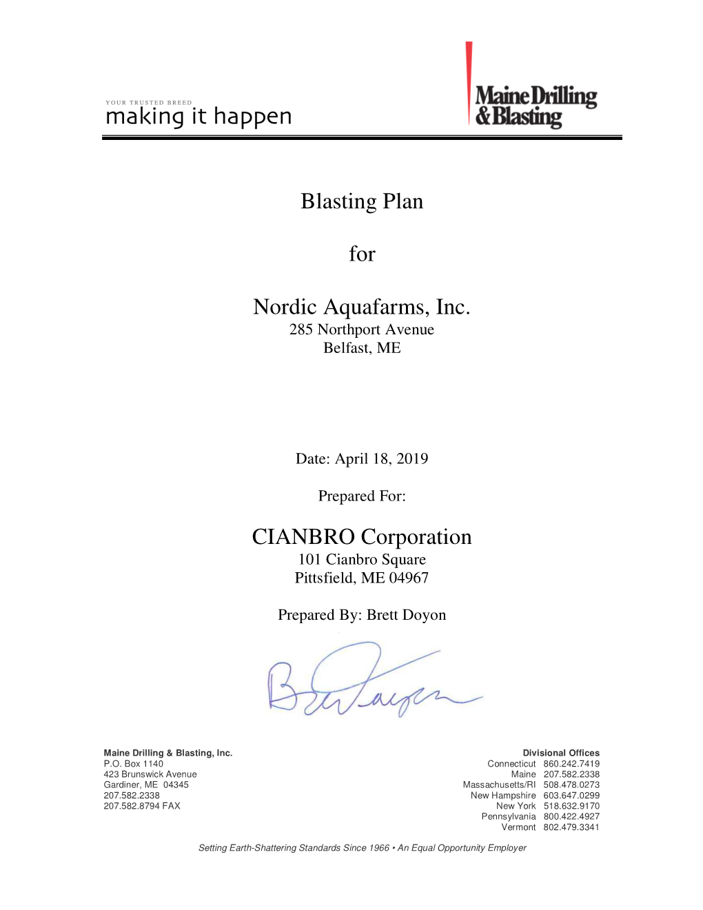 Blasting Plan for Nordic Aquafarms, Inc. CIANBRO Corporation