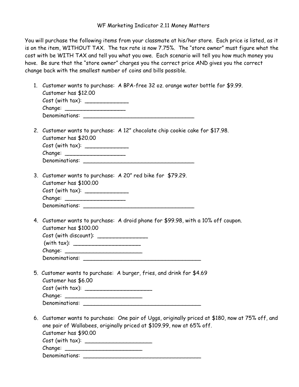 WF Marketing Indicator 2.11 Money Matters