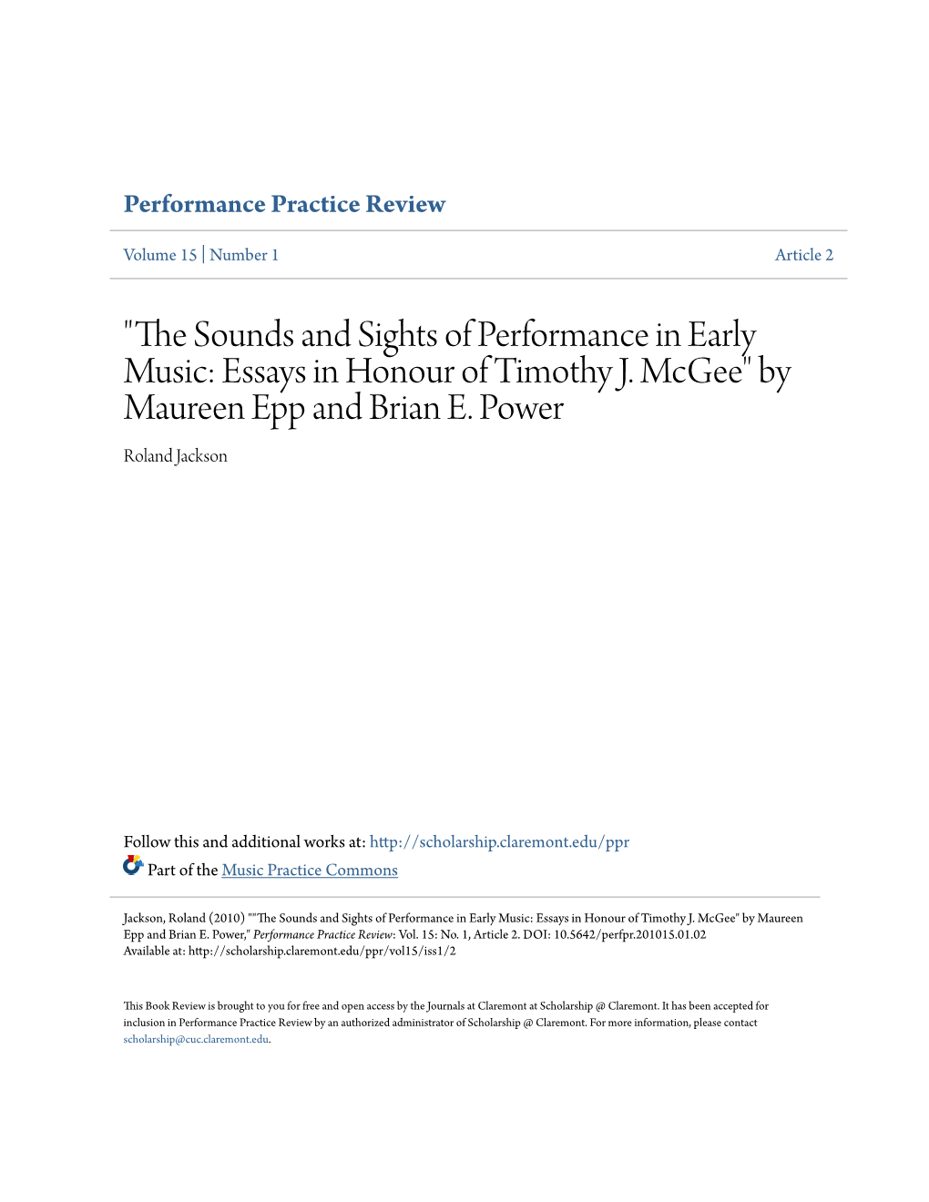 The Sounds and Sights of Performance in Early Music: Essays in Honour of Timothy J. Mcgee