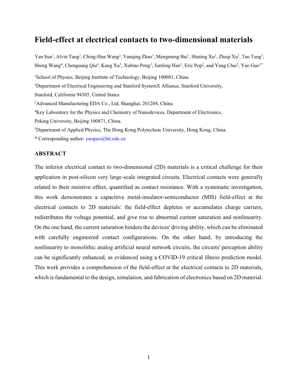 Field-Effect at Electrical Contacts to Two-Dimensional Materials