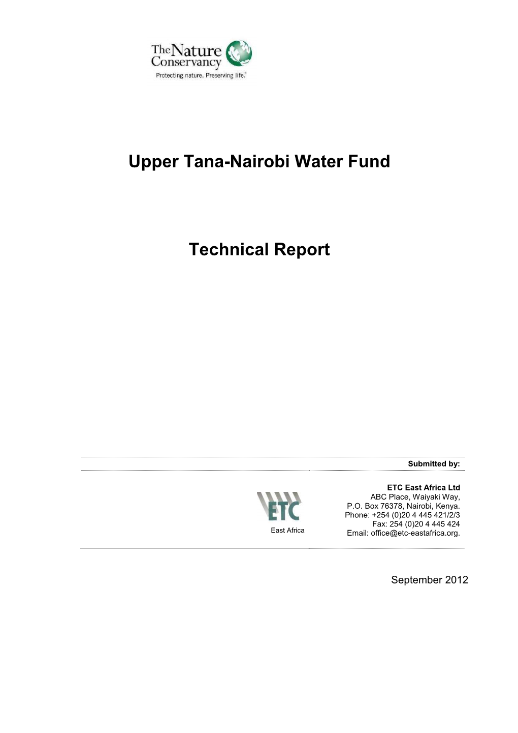 Upper Tana-Nairobi Water Fund Technical Report