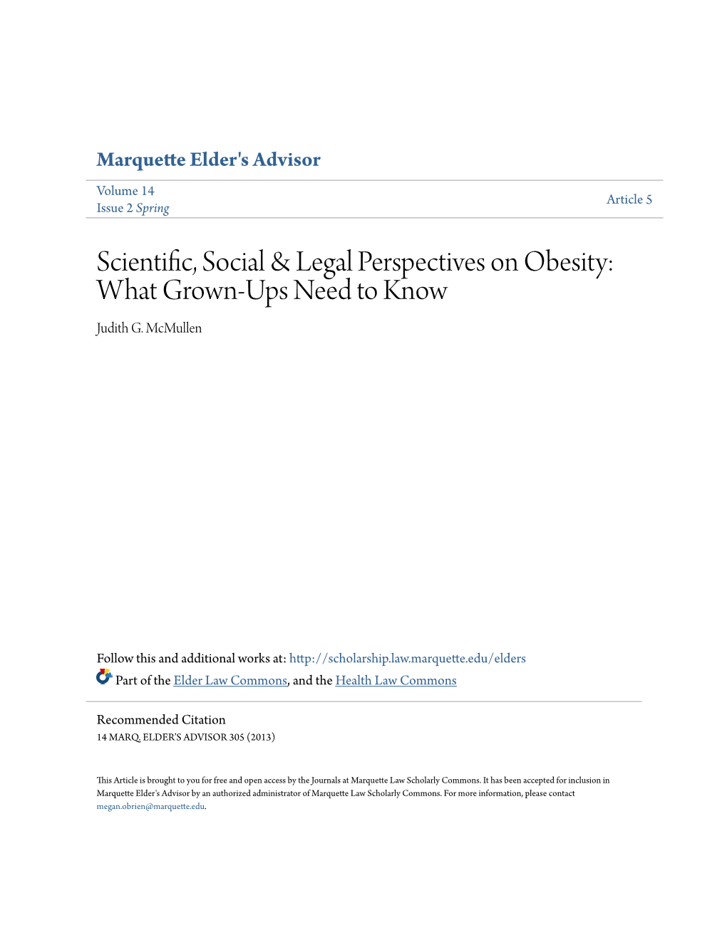 Scientific, Social & Legal Perspectives on Obesity