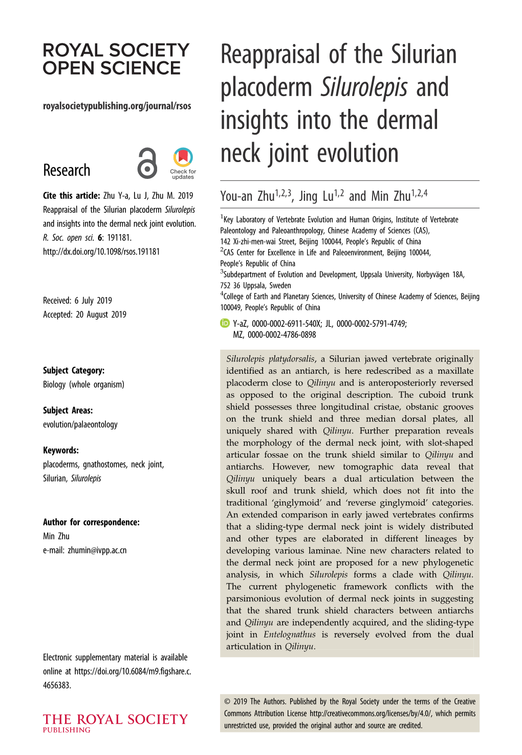 Reappraisal of the Silurian Placoderm Silurolepis and Insights Into the Dermal Neck Joint Evolution