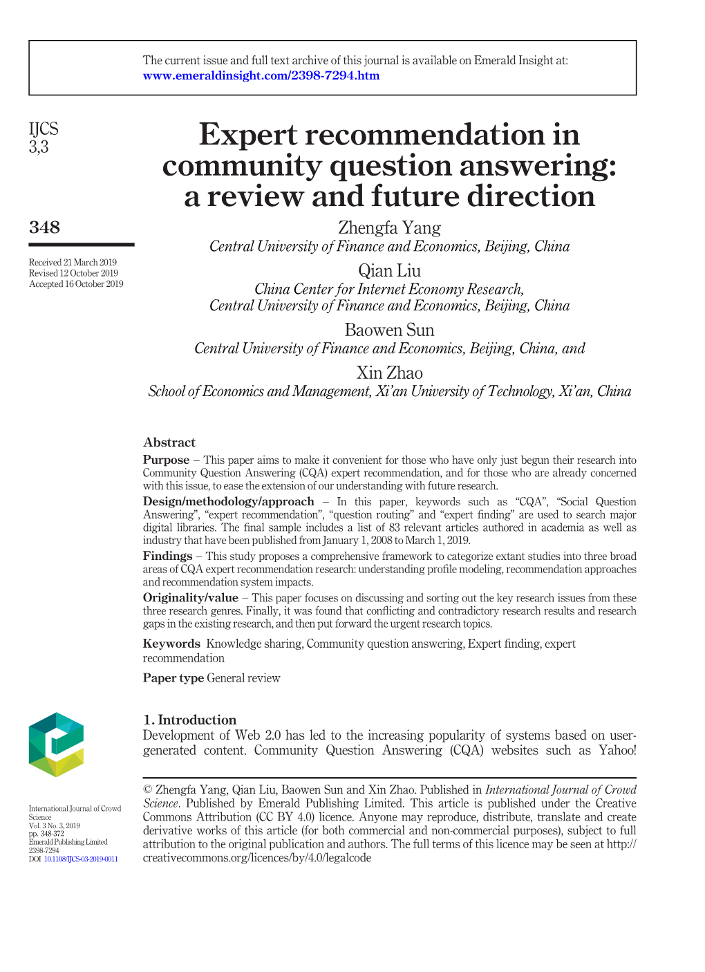 Expert Recommendation in Community Question Answering