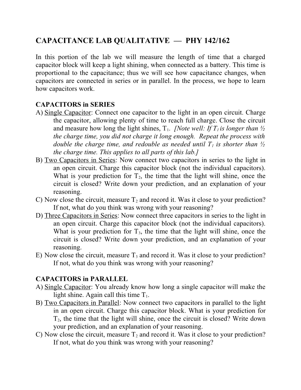 Capacitance Lab Qualitative - PHY 162Lab