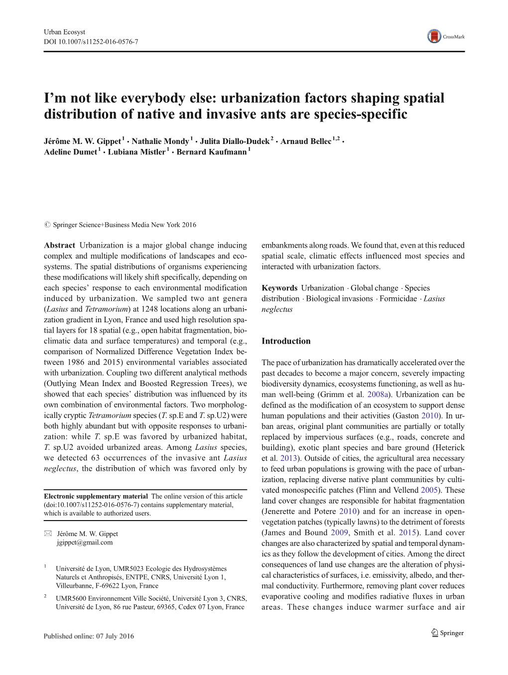 Urbanization Factors Shaping Spatial Distribution of Native and Invasive Ants Are Species-Specific