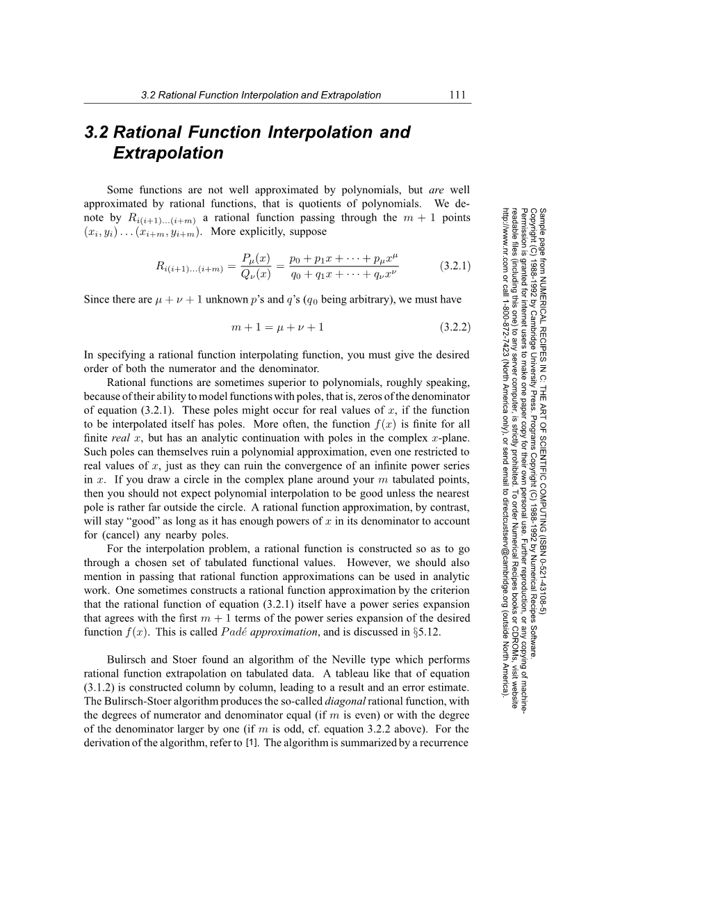 3.2 Rational Function Interpolation and Extrapolation 111