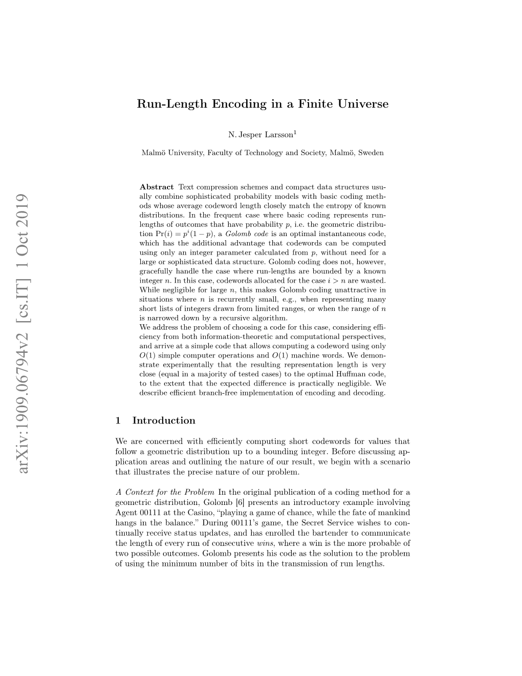 Run-Length Encoding in a Finite Universe