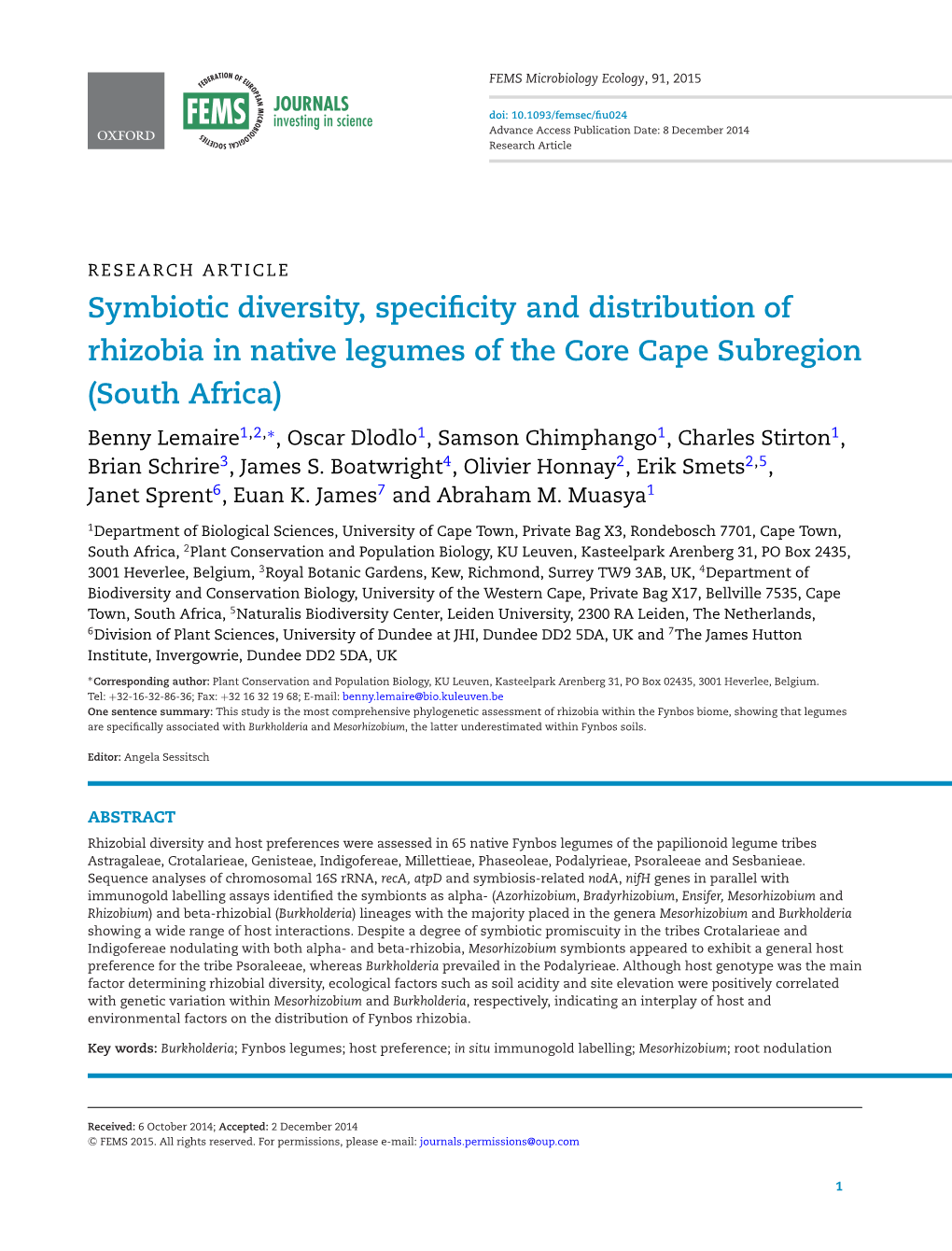 Symbiotic Diversity, Specificity and Distribution of Rhizobia In