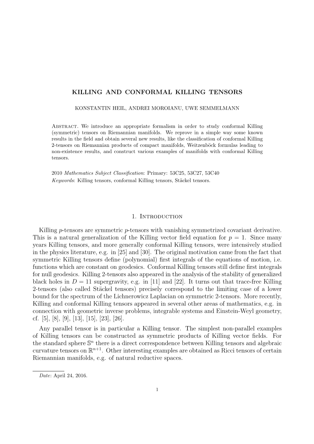 Killing and Conformal Killing Tensors