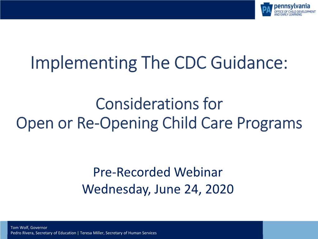 Implementing the CDC Guidance