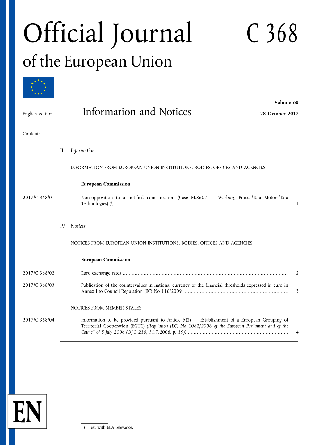 Official Journal C 368 of the European Union
