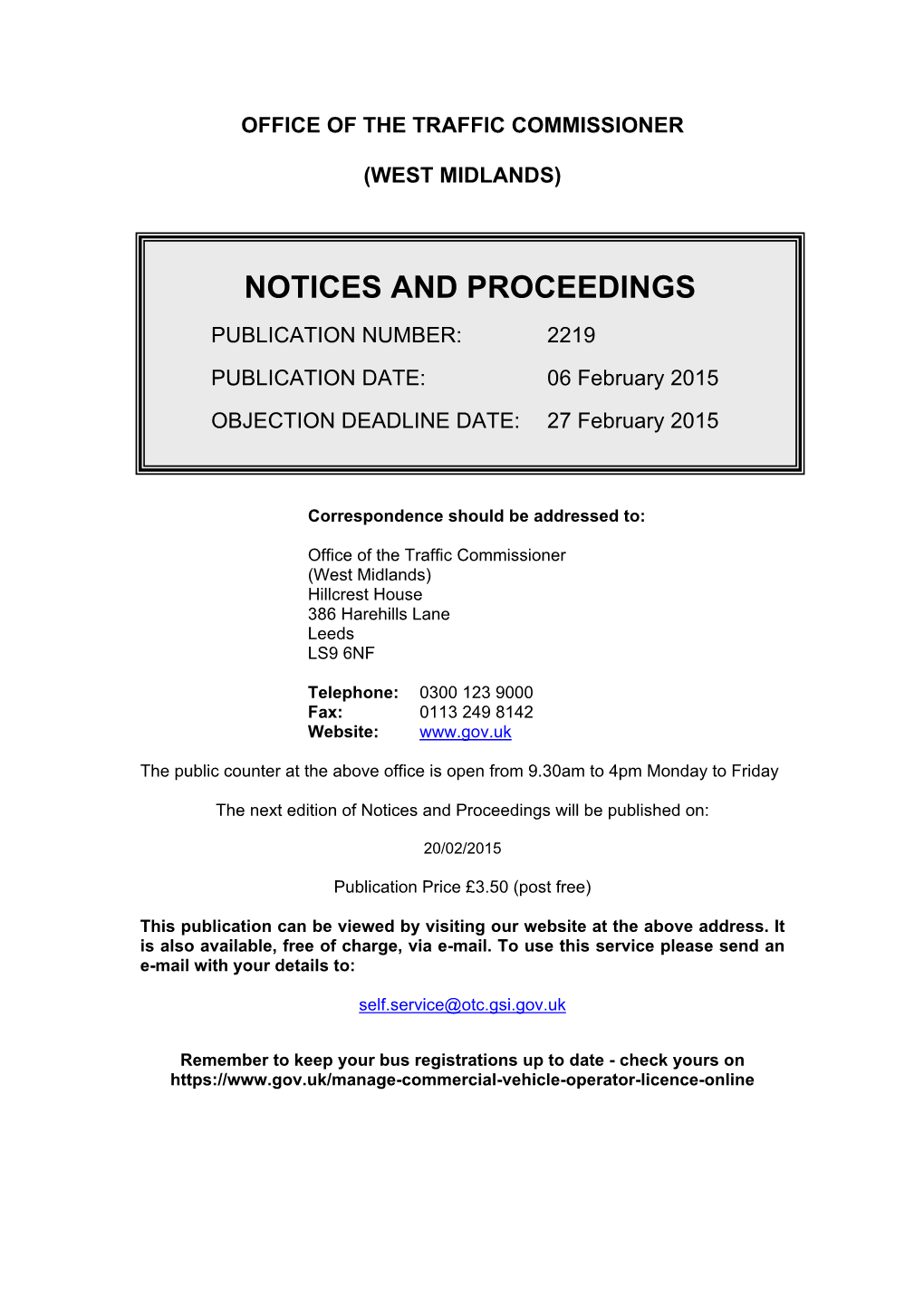 West Midlands: 6 February 2015