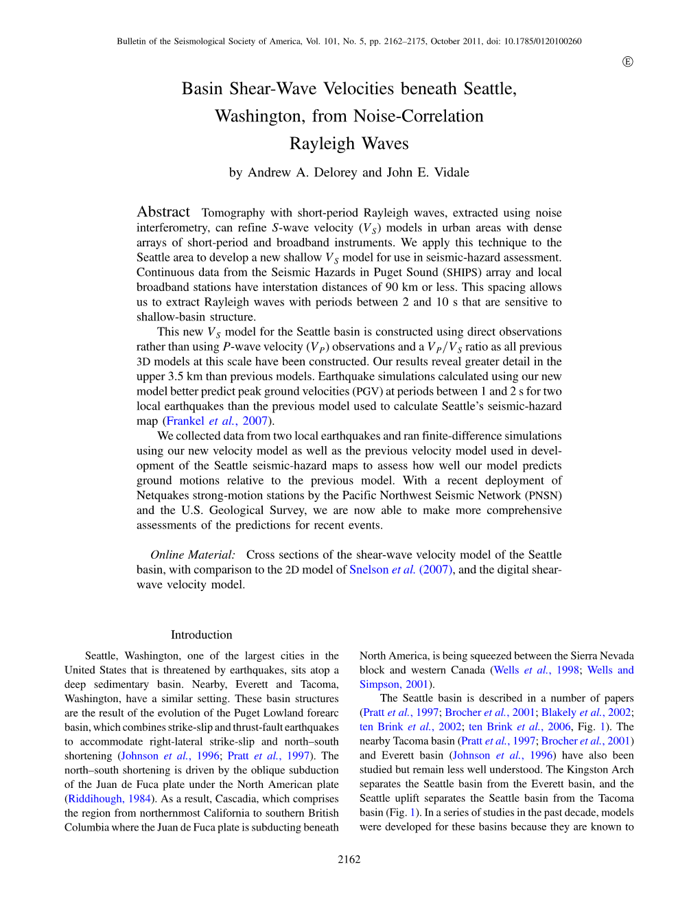 Basin Shear-Wave Velocities Beneath Seattle, Washington, from Noise-Correlation Rayleigh Waves by Andrew A