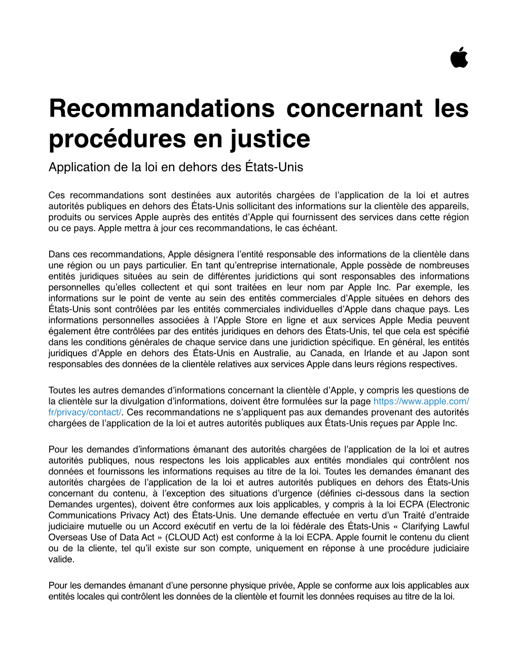 Recommandations Concernant Les Procédures Judiciaires