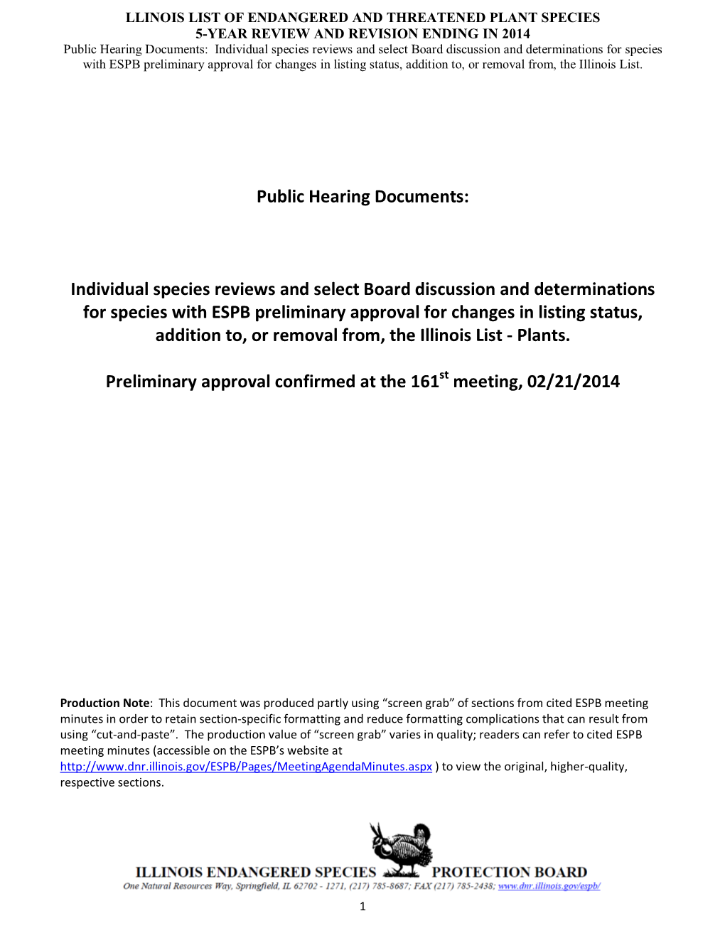 Public Hearing Documents: Individual Species Reviews and Select Board