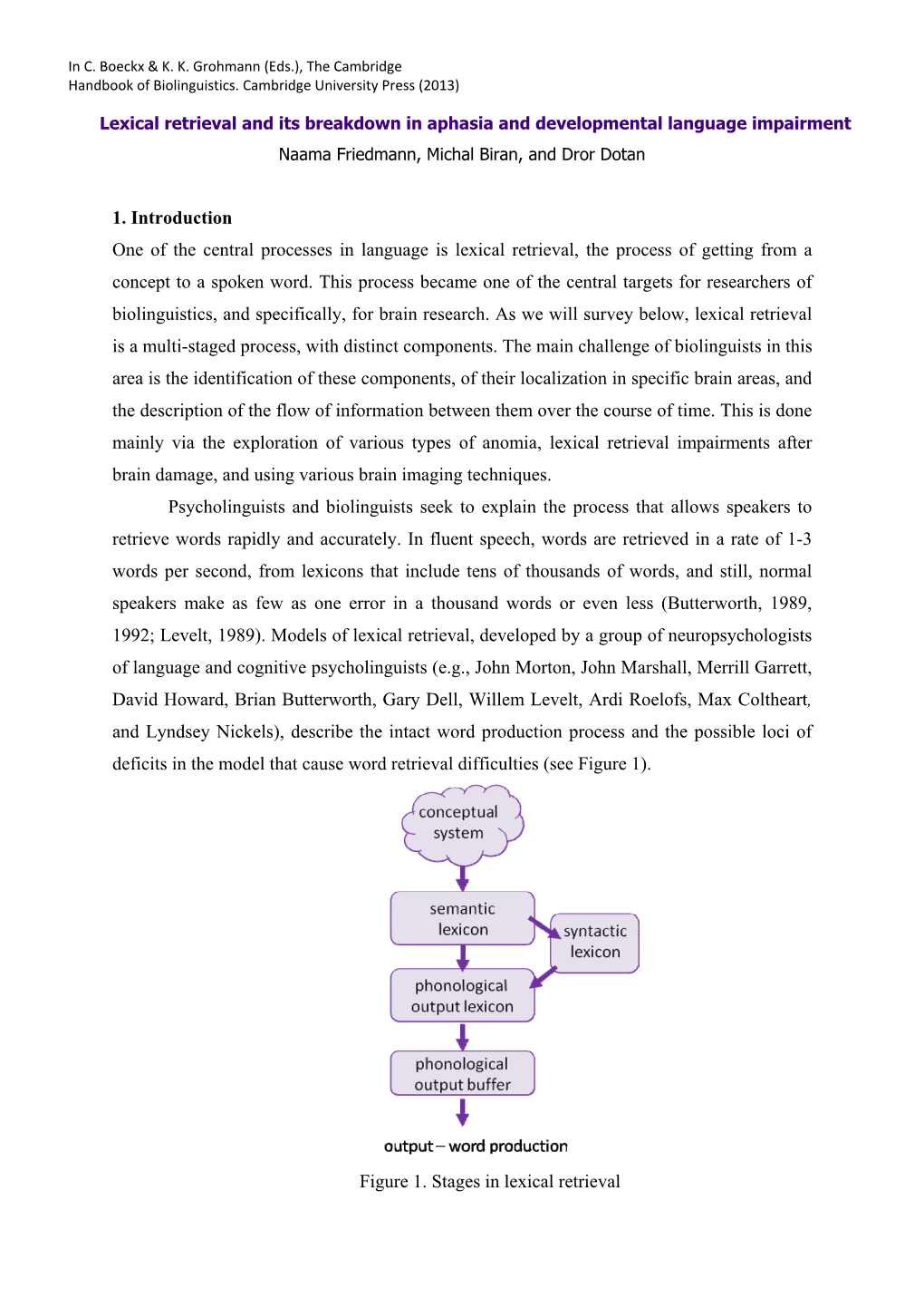 Models of Lexical Retrieval Describe the Intact Word Production Process And