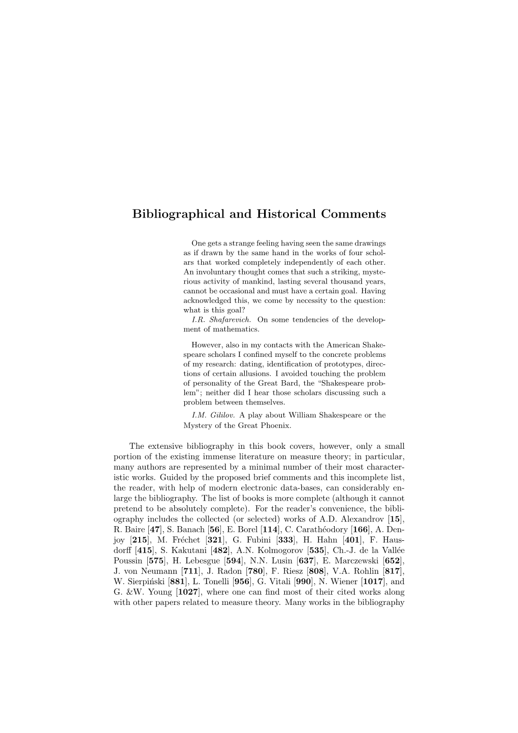 Bibliographical and Historical Comments