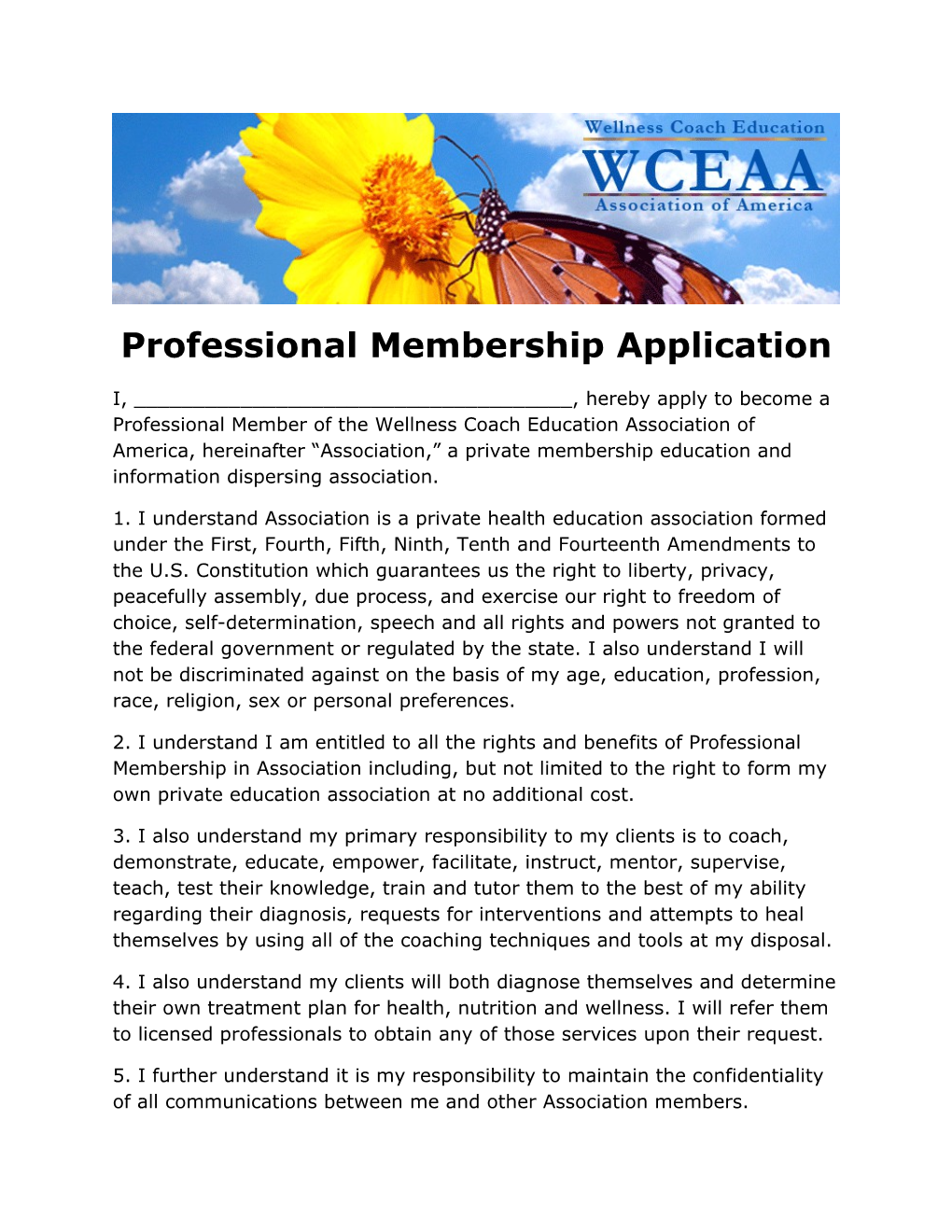 Professional Membership Application