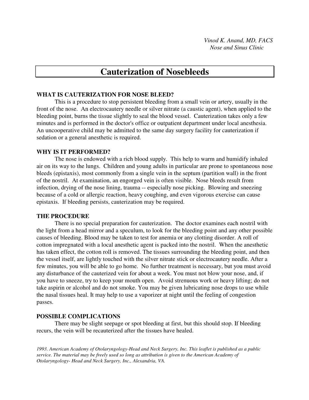 Cauterization of Nosebleeds