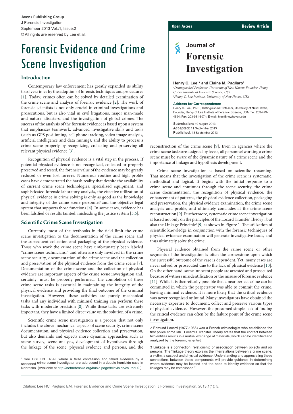 Forensic Evidence and Crime Scene Investigation