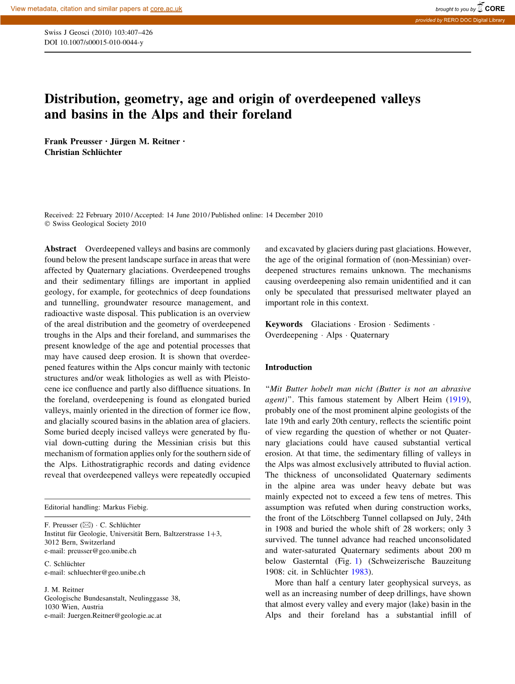 Distribution, Geometry, Age and Origin of Overdeepened Valleys and Basins in the Alps and Their Foreland