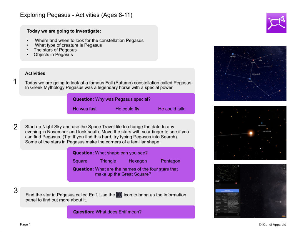 Exploring Pegasus - Activities (Ages 8-11)