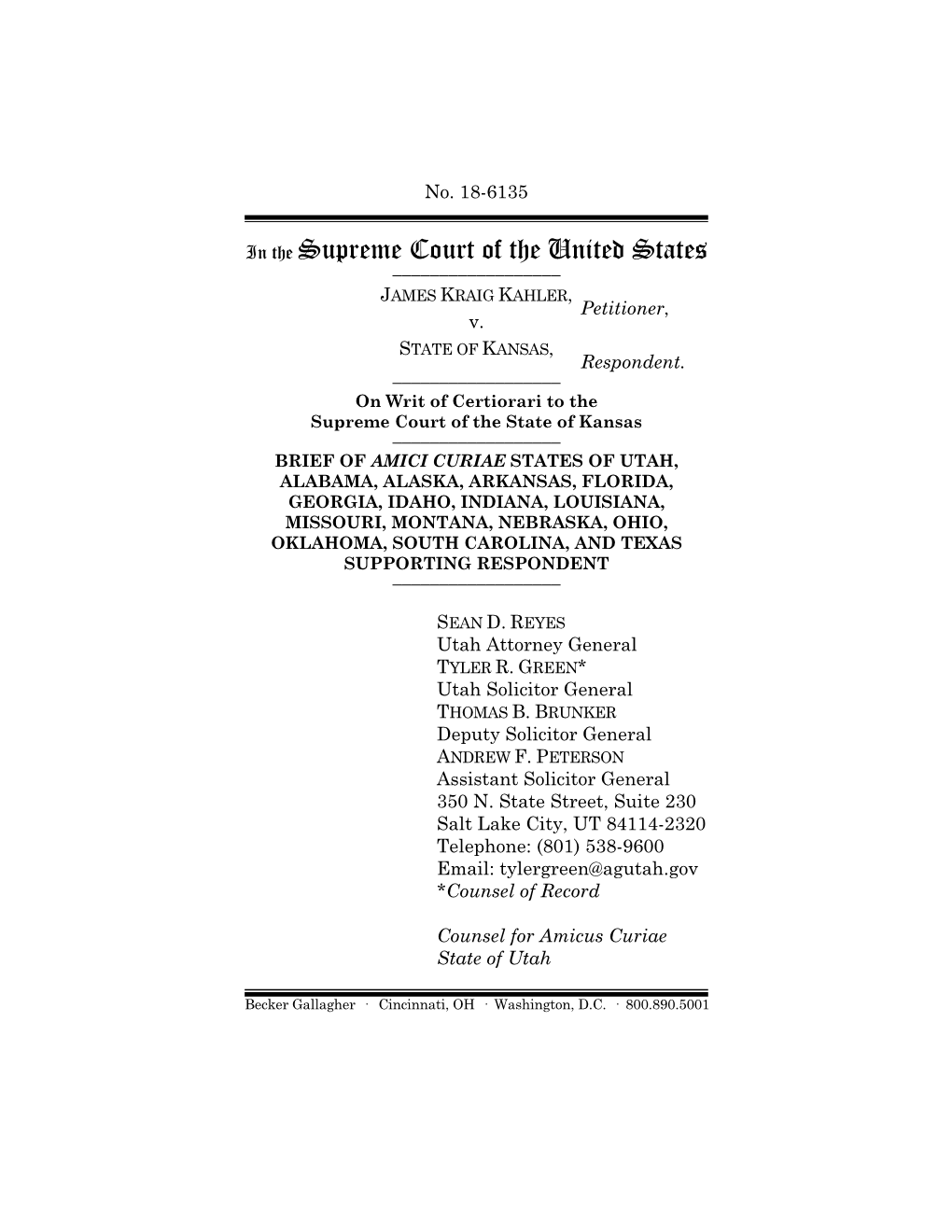 In the Supreme Court of the United States ______JAMES KRAIG KAHLER, Petitioner, V