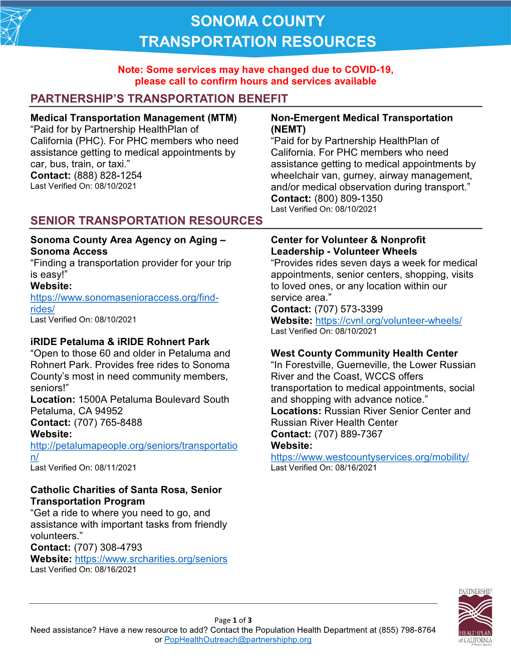 Sonoma County Transportation Resources