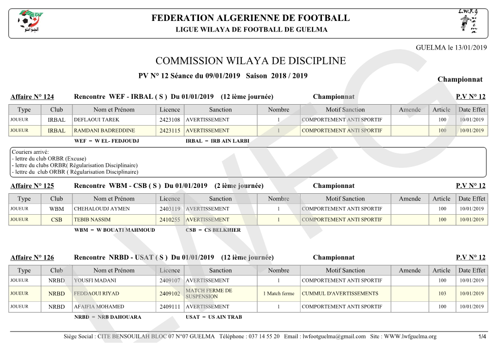 Commission Wilaya De Discipline