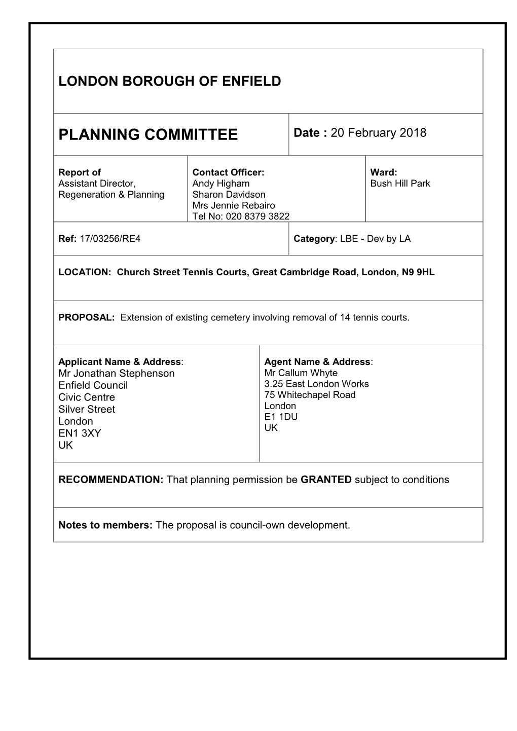 PLANNING COMMITTEE Date : 20 February 2018