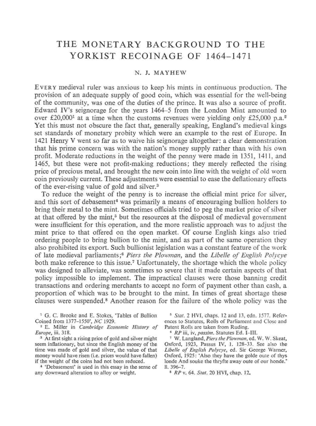 The Monetary Background to the Yorkist Recoinage of 1464-1471