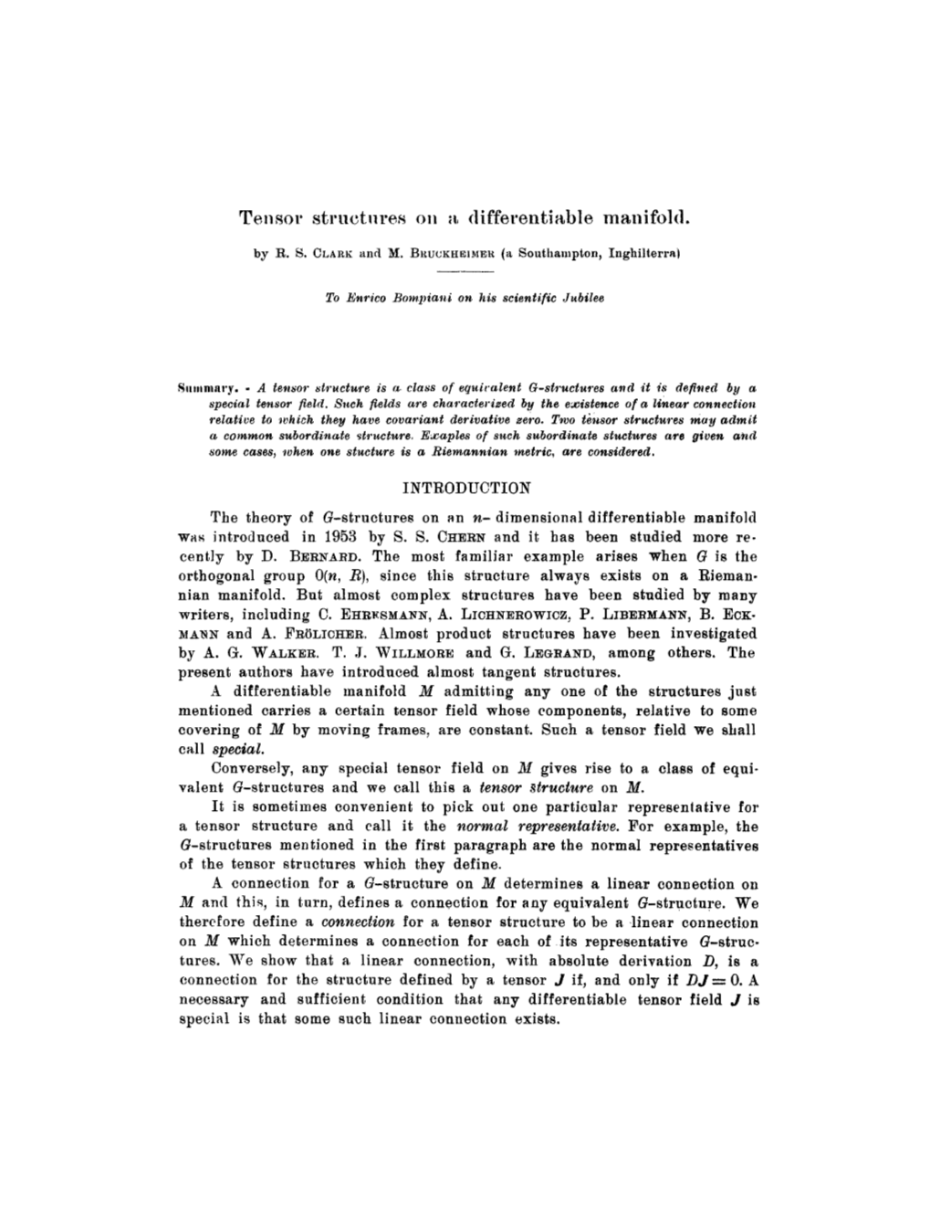 Tensor Structures on a Differentiable Manifold