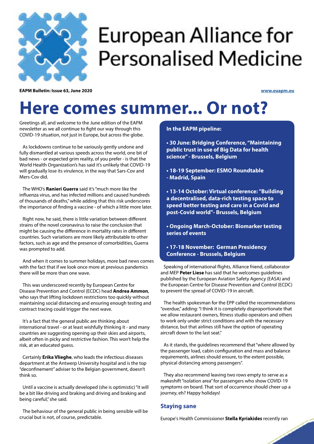 EAPM Bulletin: Issue 63, June 2020 Here Comes Summer