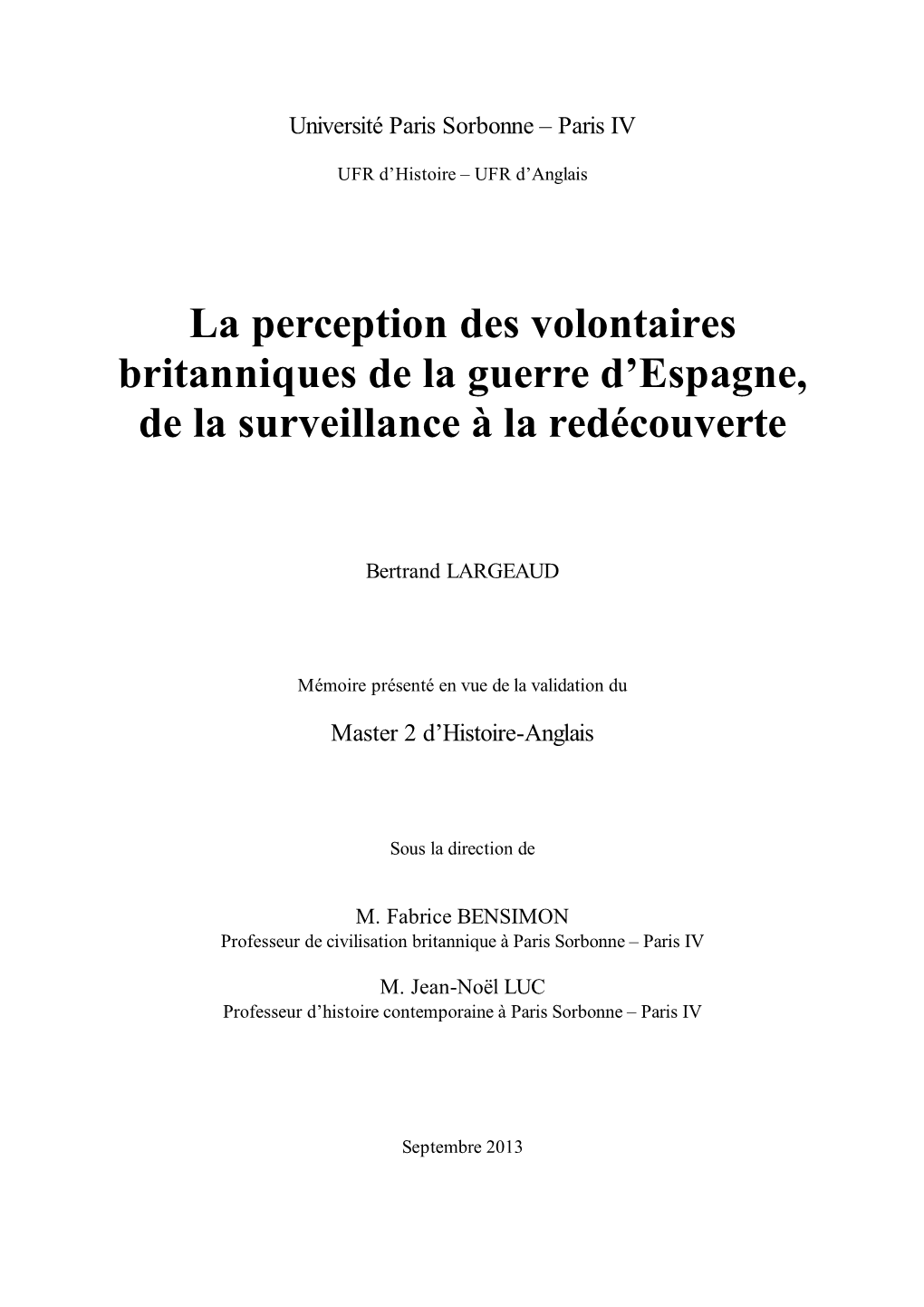 La Perception Des Volontaires Britanniques De La Guerre D’Espagne