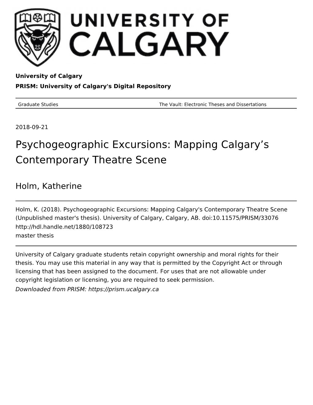 Psychogeographic Excursions: Mapping Calgary’S Contemporary Theatre Scene