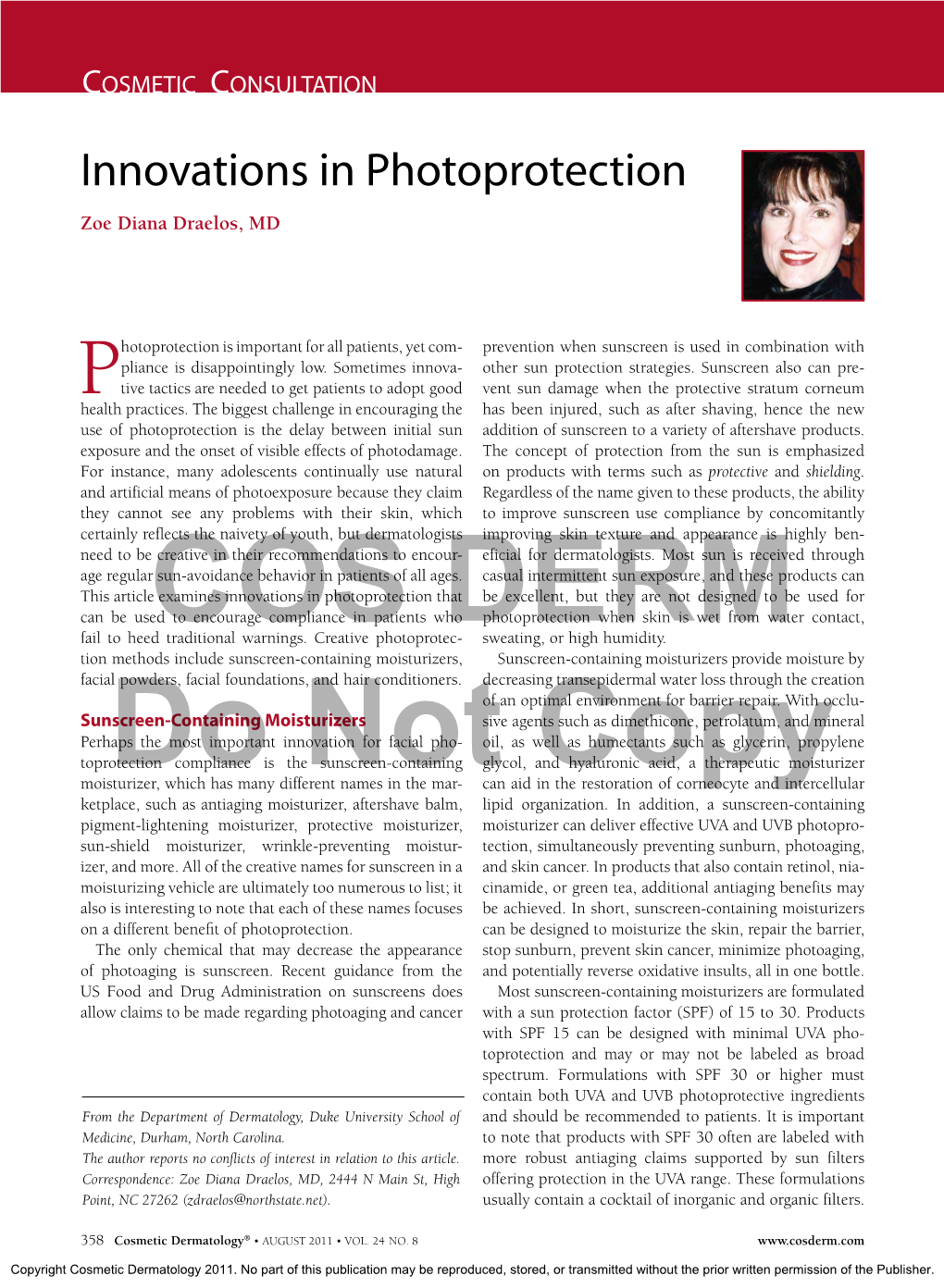 Innovations in Photoprotection Zoe Diana Draelos, MD