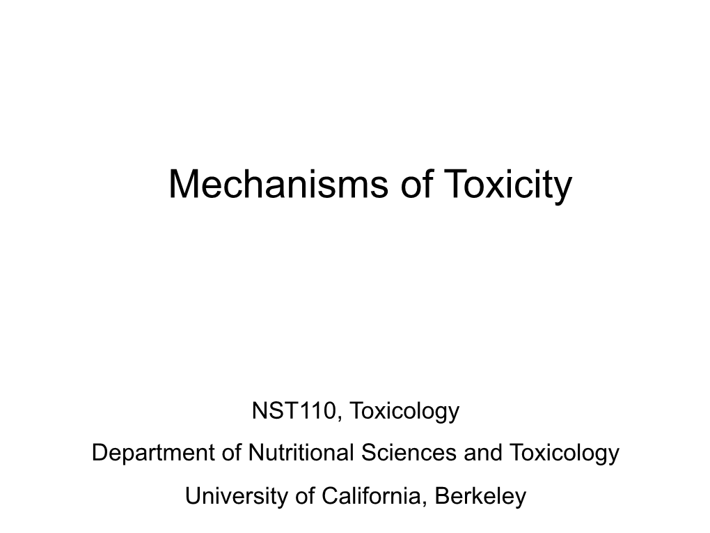 Mechanisms of Toxicity