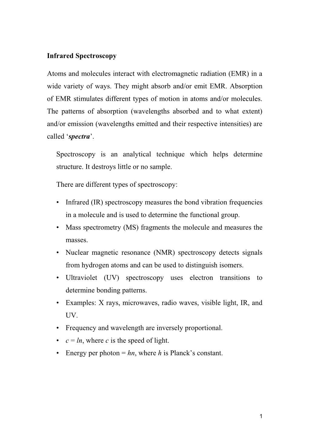 Infrared Spectroscopy s1